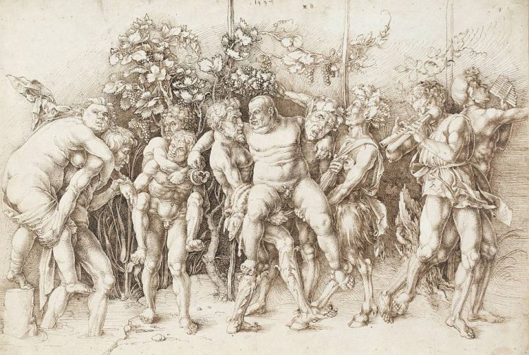 Galeria sztuki najwybitniejszego przedstawiciela renesansu w Niemczech. rysunki i obrazy mwalowane durera: albrecht_duerer_bacchanal_mit_silen_1494_c_albertina-_wien.990x0