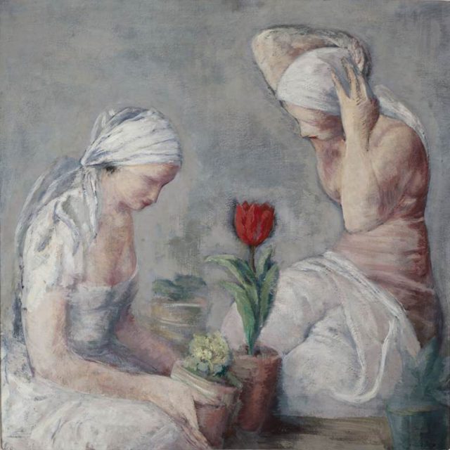 obrazy malowane , Leopold Gottlieb, Kobiety i tulipan